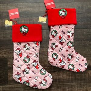 2 Universal Studios 2025 Hello Kitty Christmas Stocking w/ Bow Charm Pink & Red